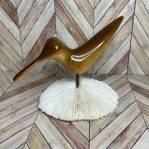 Hand Carved Wooden Bird on Mushroom Coral‎ Figurine Signed And Dated Vintage.